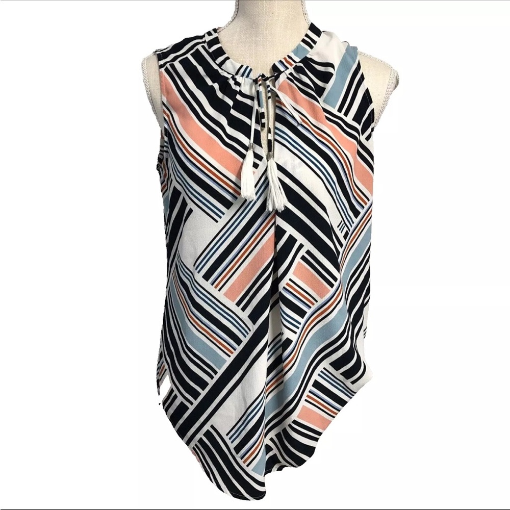 Lex and Madison Sleeveless Top Diagonal Stripes Multi-Color Shirt Size Medium